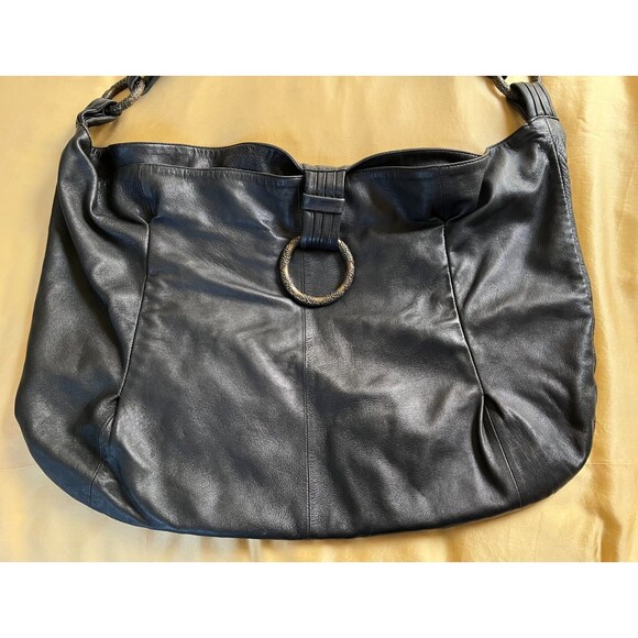 BCBGMAXAZRIA Black Leather Hobo Bag Extra Large Oversized Slouchy Tote VINTAGE - Picture 4 of 16